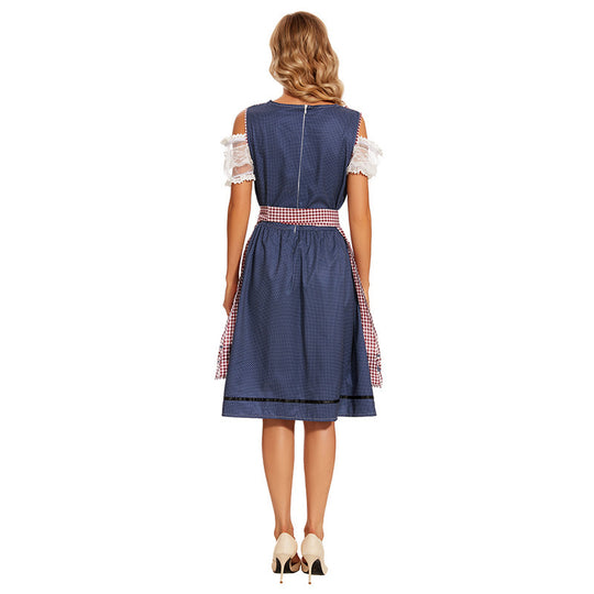 Damen nan traditionelles Trachtenkleid mit Schnürmieder, Spitzenärmeln und karierter Schürze Shop Nory