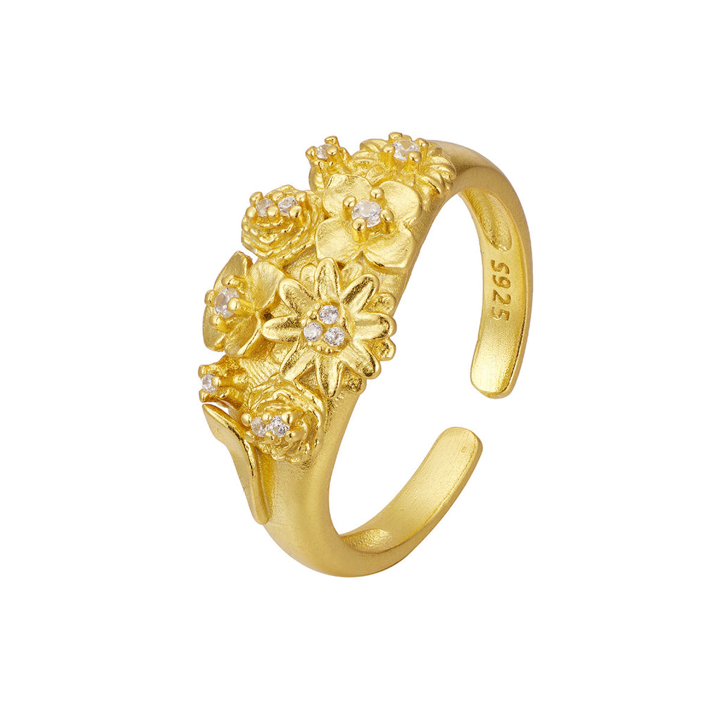 Damen exquisite Blumenschmuck Ring mit funkelnden Akzenten Shop Nory