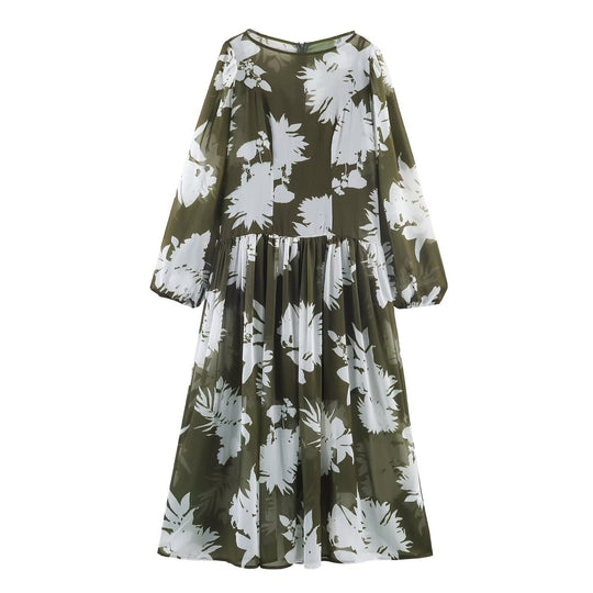 Damen Midikleid mit voluminösen Ballonärmeln, Stufenrock und floralem Print Shop Nory