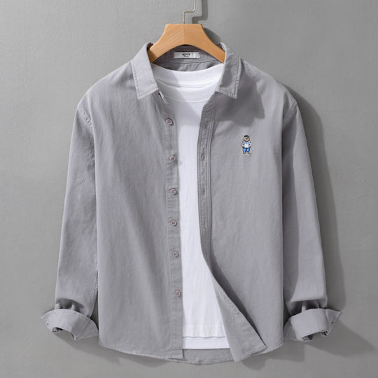 Herren Leichtes Hemd-Overshirt aus Baumwolltwill mit kleiner Figurenstickerei und kastigem Schnitt Shop Nory