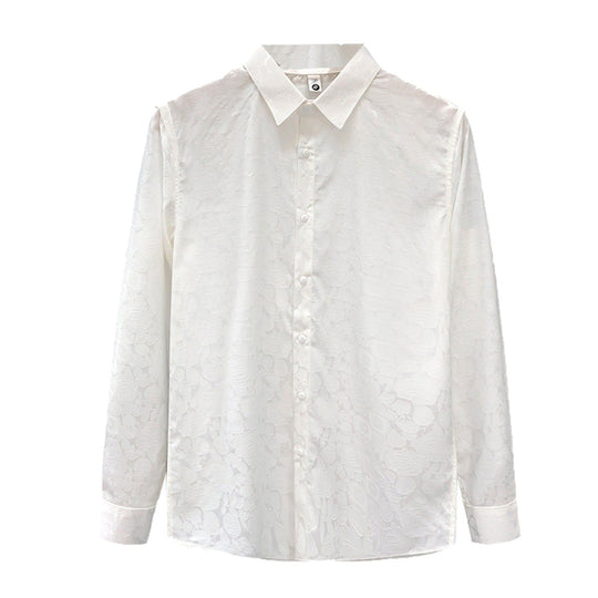 Herren Langärmeliges Jacquard-Hemd mit feinem Blumenrelief und Kentkragen Shop Nory