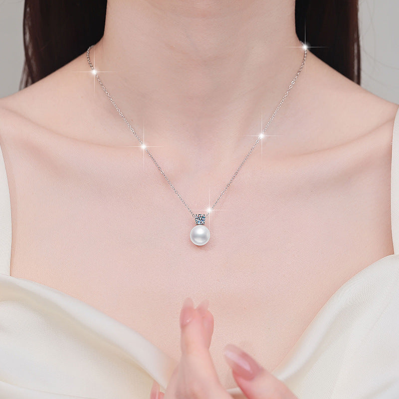 Damen Halskette mit funkelndem Perlenanhänger und Zirkonia Shop Nory