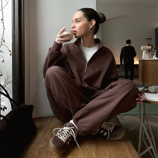 Damen Zweiteiliges Sweatset mit Stehkragen-Halbzip und Relaxed-Oversize-Schnitt Shop Nory