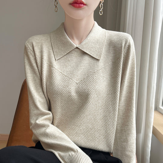 Damen Strickpullover mit Hemdkragen und strukturierter Vorderseite Shop Nory