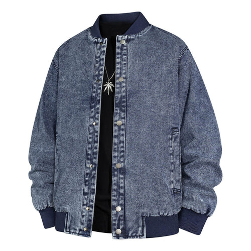 Herren Denim-Bomberjacke mit Rippkragen und Druckknopfverschluss Shop Nory