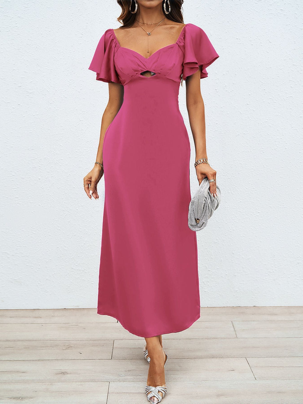 Damen Maxikleid mit schulterfreiem Design und eleganten Rüschendetails