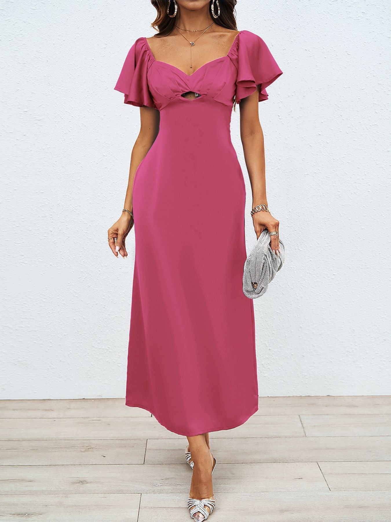 Damen Maxikleid mit schulterfreiem Design und eleganten Rüschendetails