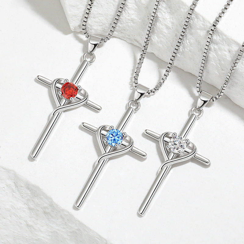 Damen Kreuz-Anhänger mit Herzen und funkelndem Zirkonia Shop Nory