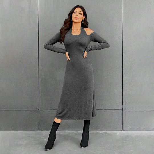 Damen figurbetontes Midikleid mit Neckholder, Cut-Out-Schultern und taillierter Jersey-Silhouette Shop Nory