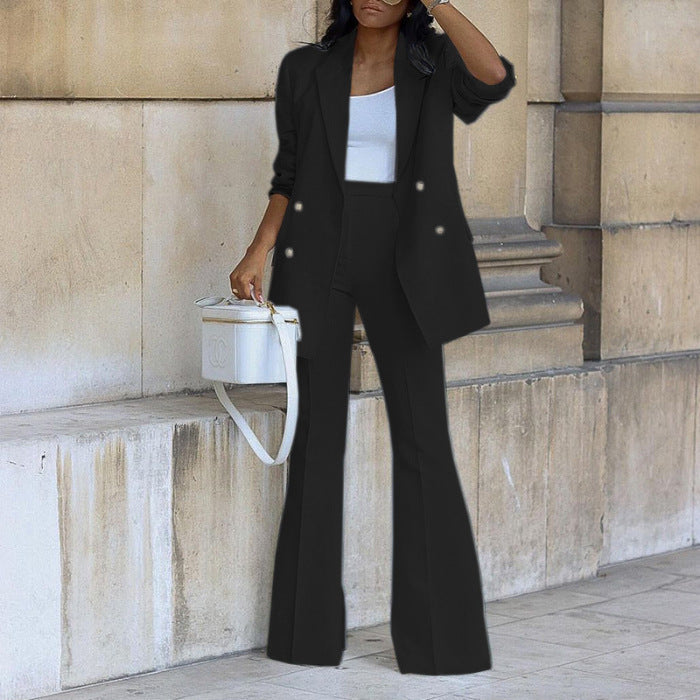 Damen elegantes Blazer-Set mit weitem Bein und Taillengürtel