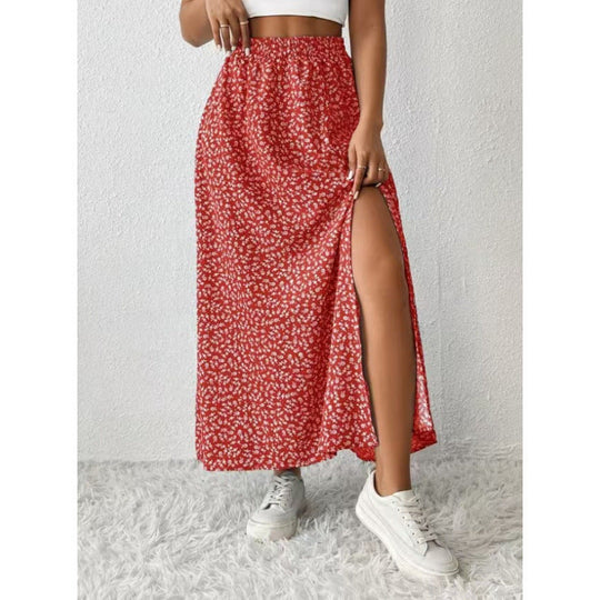 Damen Maxirock mit floralem Muster und seitlichem Schlitz