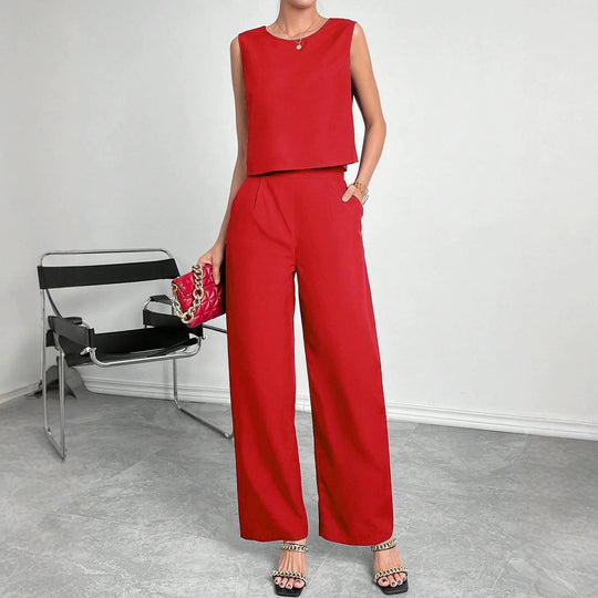 Damen Zweiteiler Set mit modernem Oberteil und weitem Hose