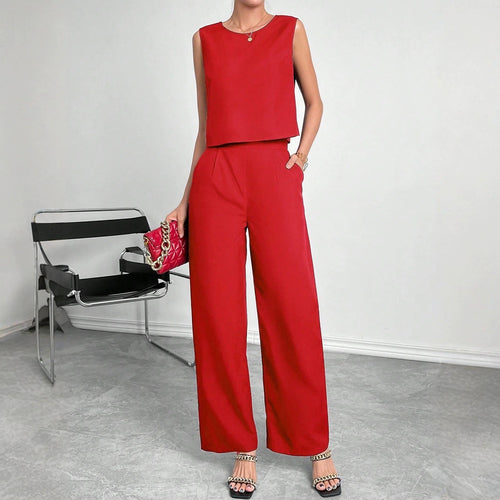 Damen Zweiteiler Set mit modernem Oberteil und weitem Hose