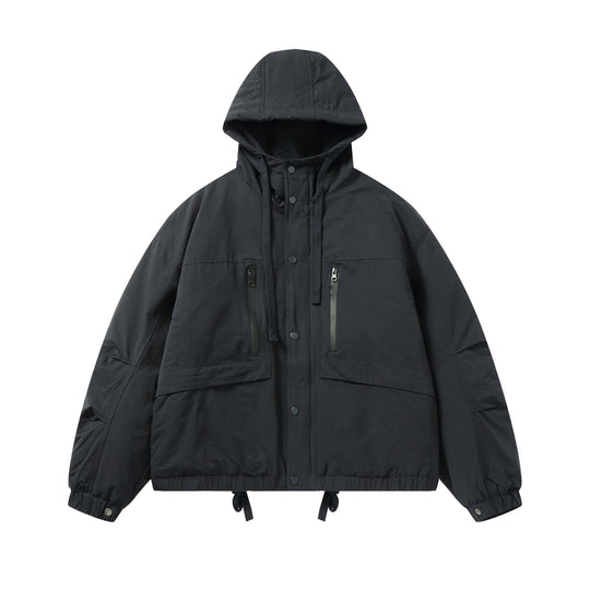 Herren Technischer Kapuzenparka mit wasserabweisenden Reißverschlüssen, Kängurutaschen und Tunnelzug Shop Nory