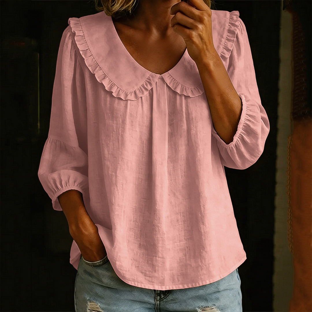 Damen Lockeres Tunika-Blusenshirt mit extra großem Rüschkragen Shop Nory