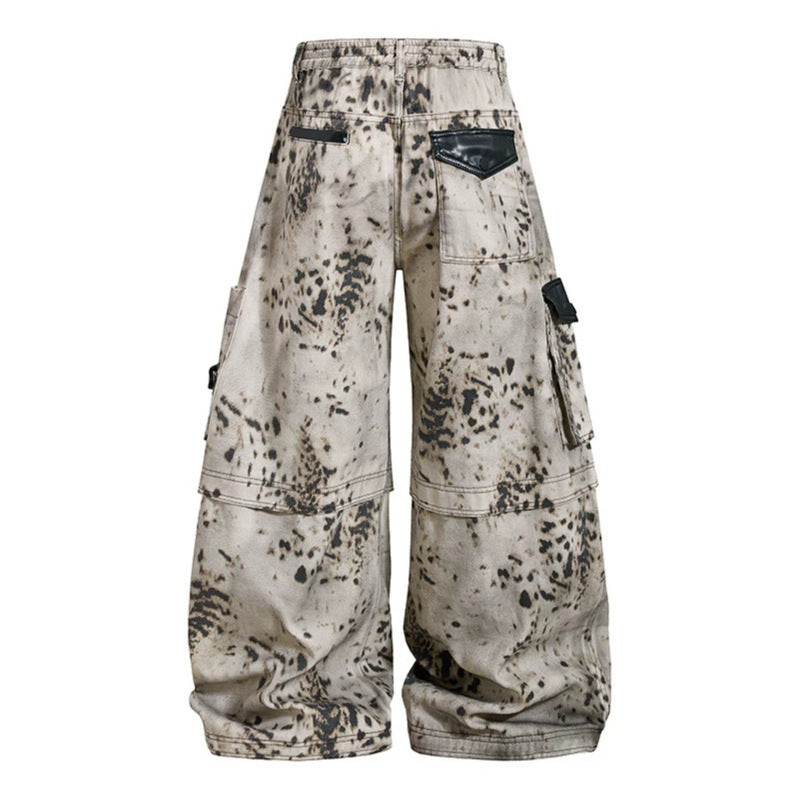 Damen weite Cargo-Culotte-Hose mit Batik-Splatterprint und Multi-Taschen Shop Nory