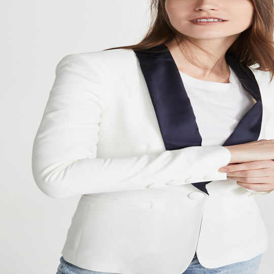 Damen Taillierter Smoking‑Blazer mit satiniertem Schalkragen und Ein‑Knopf‑Front Shop Nory