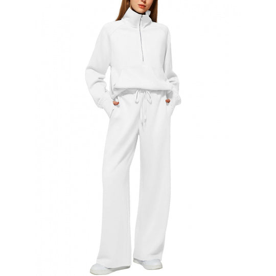 Damen Zweiteiliges Lounge-Set mit Halbreißverschluss, Stehkragen und weiter Palazzohose Shop Nory