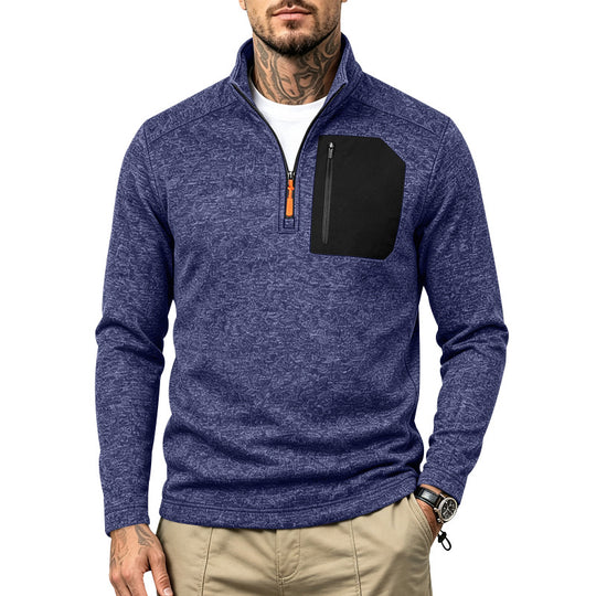 Herren Texturierter Troyer-Pullover mit halbem Reißverschluss und Brust-Zip-Tasche Shop Nory