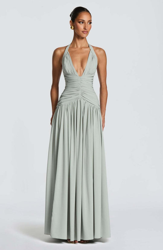 Damen Elegantes Maxikleid mit halterlosem Ausschnitt und raffiniertem Faltenwurf