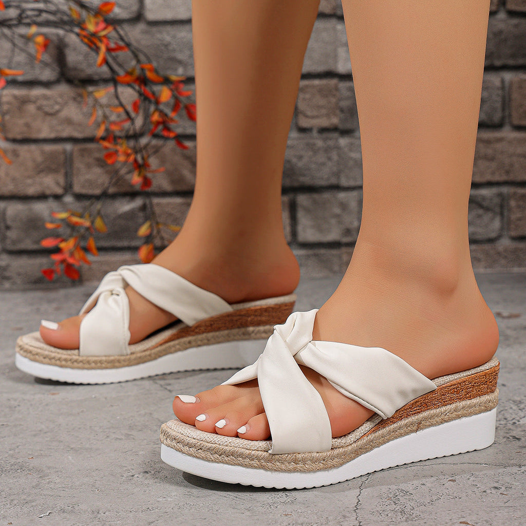 Damen Wedge-Pantoletten mit elegantem Knotendesign und flexiblem Fußbett
