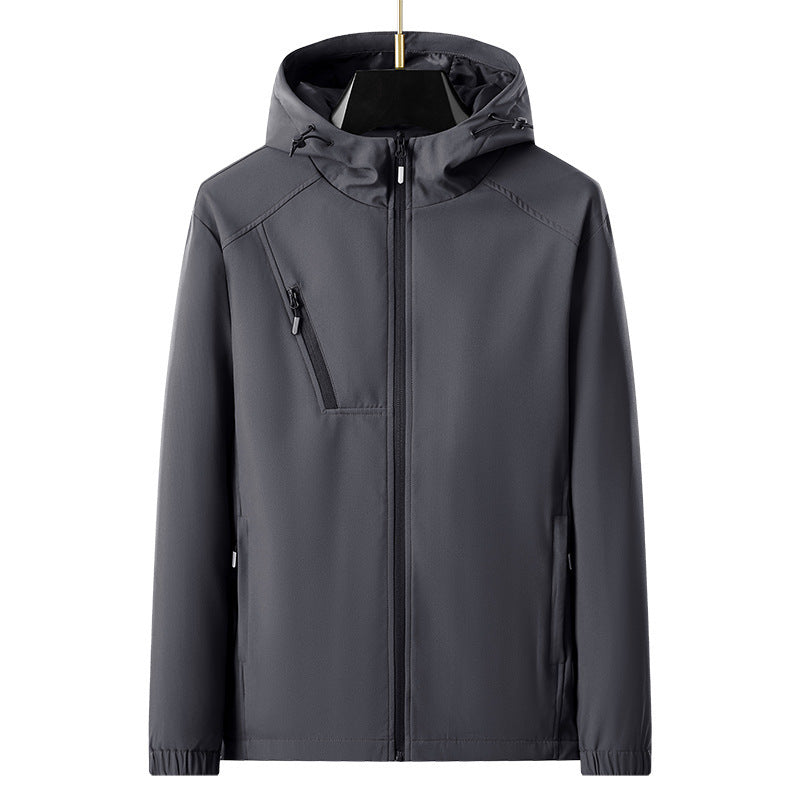 Herren leichte Softshell-Outdoorjacke mit ergonomischer Kapuze und diagonalem Brustreißverschluss Shop Nory