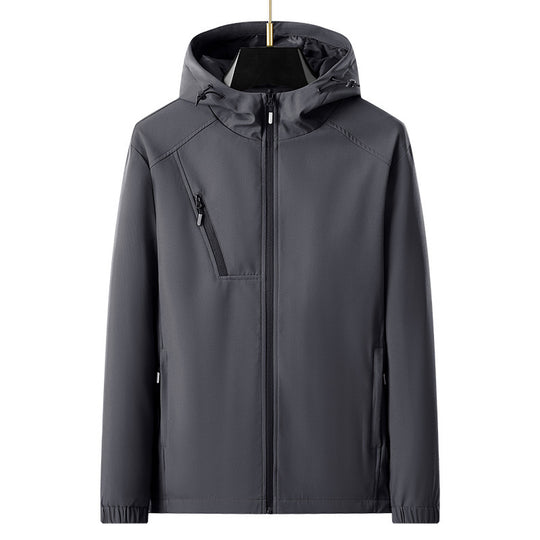 Herren leichte Softshell-Outdoorjacke mit ergonomischer Kapuze und diagonalem Brustreißverschluss Shop Nory