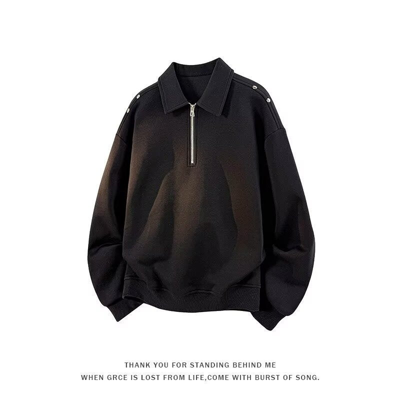 Herren Oversized Sweatshirt mit Reißverschluss-Kragen und Druckknopf-Schulterdetail Shop Nory