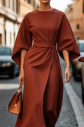 Damen Maxi-Kleid mit voluminösen Ärmeln und elegantem Drapierungsdesign
