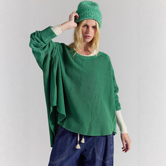 Damen Oversized Waffelstrick-Pullover mit weitem Schnitt und tiefem Raglan Shop Nory