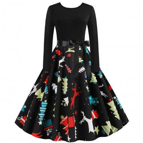 Damen Tailliertes Retro Kleid mit voluminösem Tellerrock und Weihnachtsprint Shop Nory