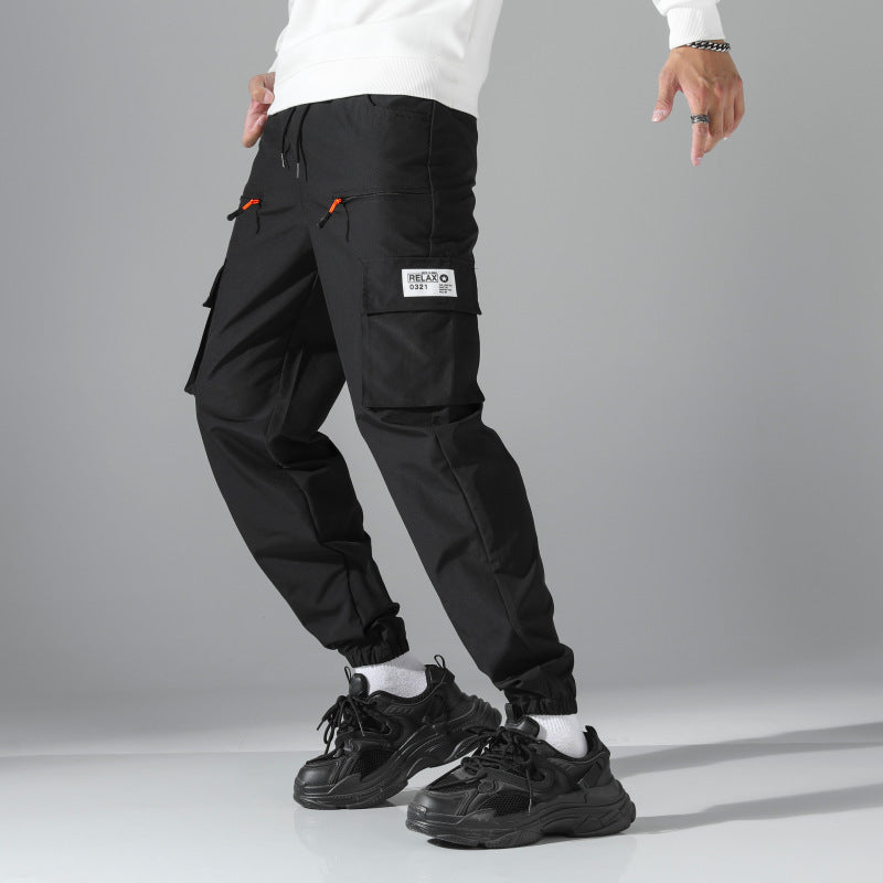 Herren konisch geschnittene Utility-Cargohose im Joggerstil mit Tunnelzugbund, Reißverschlusstaschen & elastischen Beinabschlüssen Shop Nory