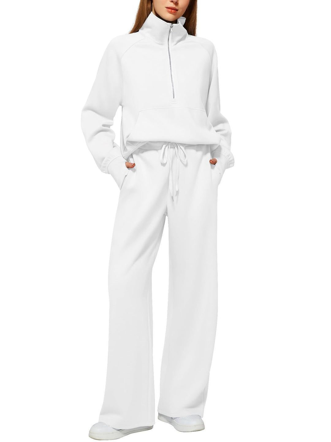 Damen nan halbzip Lounge-Set mit hohem Stehkragen, Kängurutasche und weiten Highwaist-Jogginghose Shop Nory
