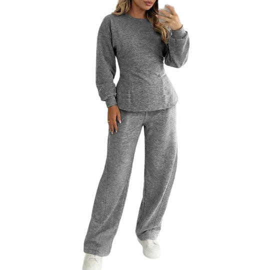 Damen Zweiteiliges Loungewear-Set aus Melange‑Jersey mit weitem Bein und Rundhalsausschnitt Shop Nory