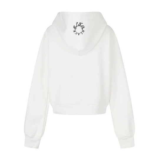 Damen Kapuzen-Sweatjacke mit Fotoprint, kurzem Cropped-Schnitt und Kreuz-Zipper Shop Nory