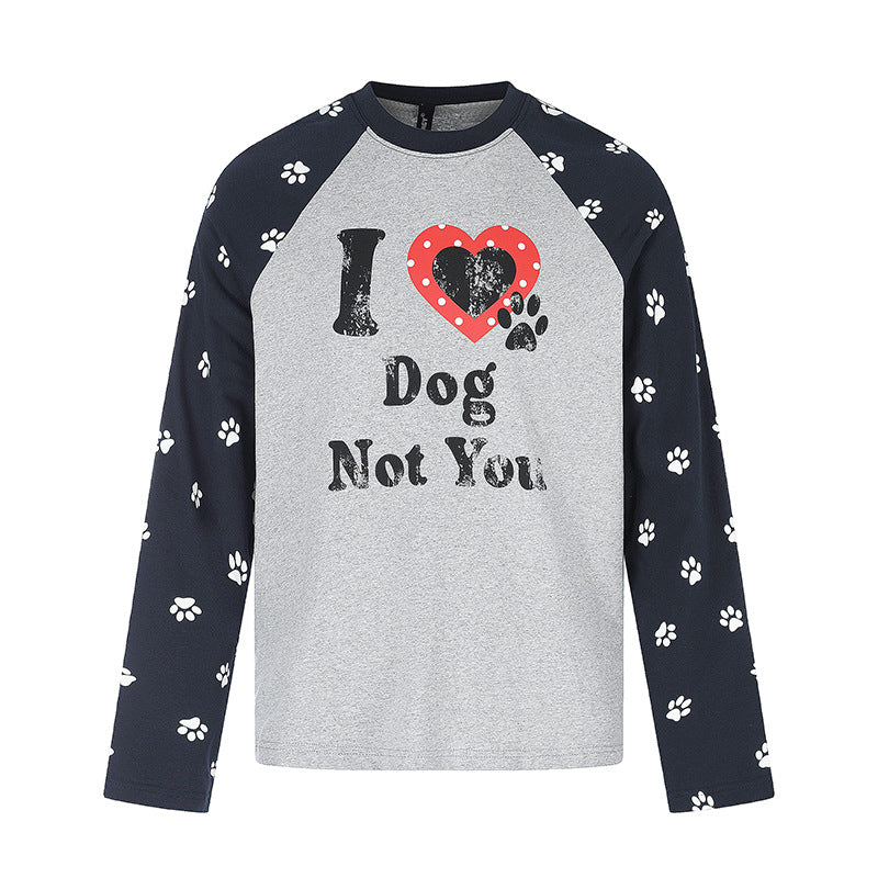 Damen Casual-Langarmshirt im Raglanstil mit Hunde-Pfotenmuster und Statement-Frontprint Shop Nory