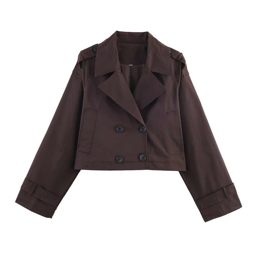 Damen Cropped Trenchcoat mit doppelter Knopfleiste und praktischen Taschen