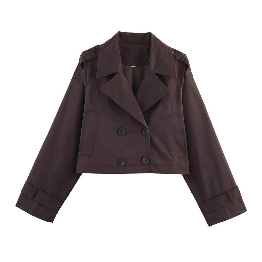 Damen Cropped Trenchcoat mit doppelter Knopfleiste und praktischen Taschen
