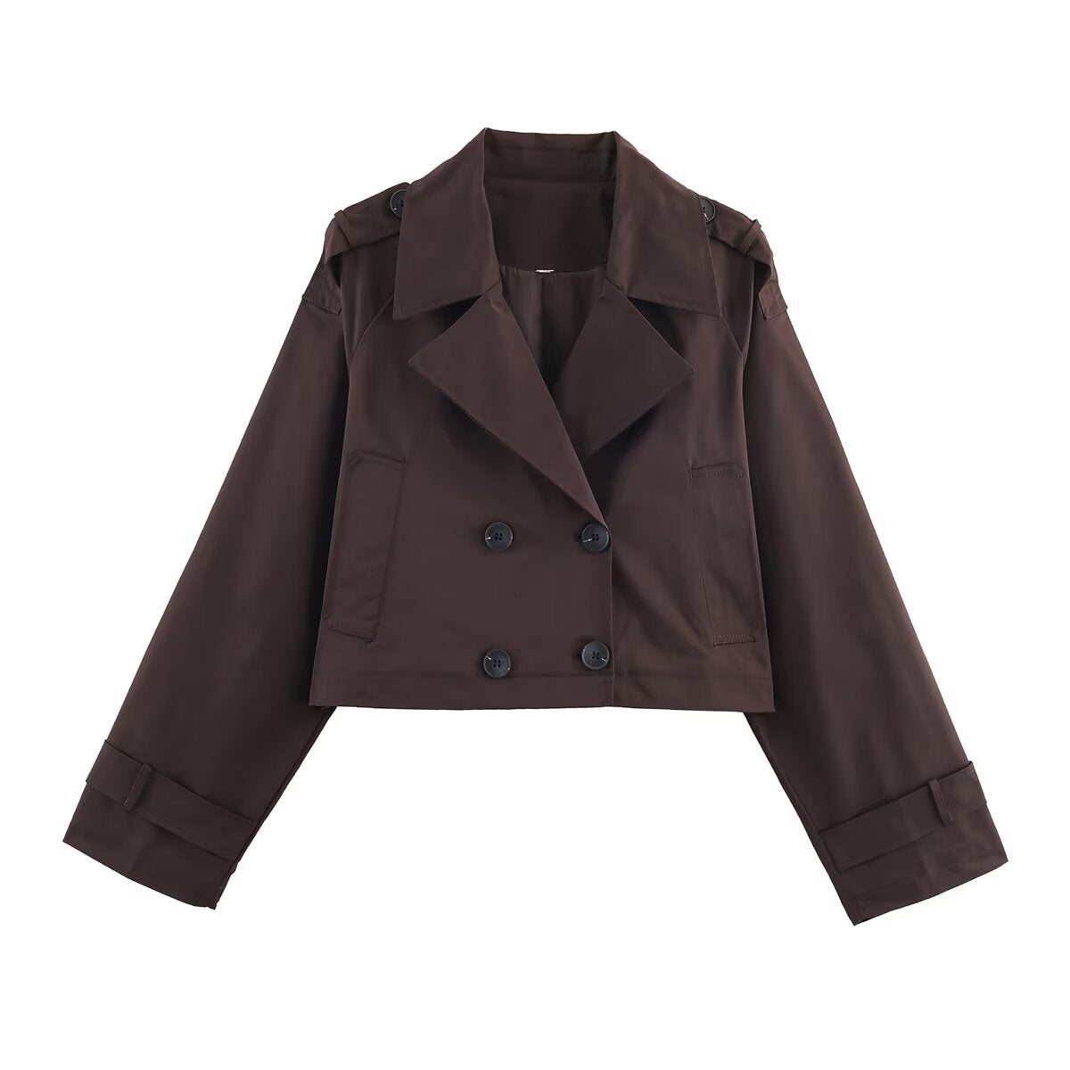 Damen Cropped Trenchcoat mit doppelter Knopfleiste und praktischen Taschen