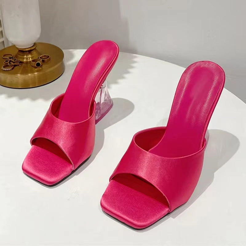 Damen Modische Flip-Flops mit transparentem Blockabsatz