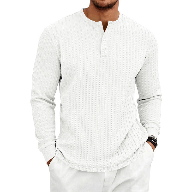 Herren Texturiertes Langarm-Henleyshirt mit Stehkragen und Zopfmuster Shop Nory