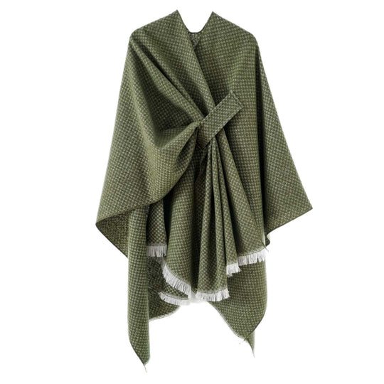 Damen Kastenförmiger Wickelponcho aus Wollmix mit Hahnentritt und Fransensaum Shop Nory