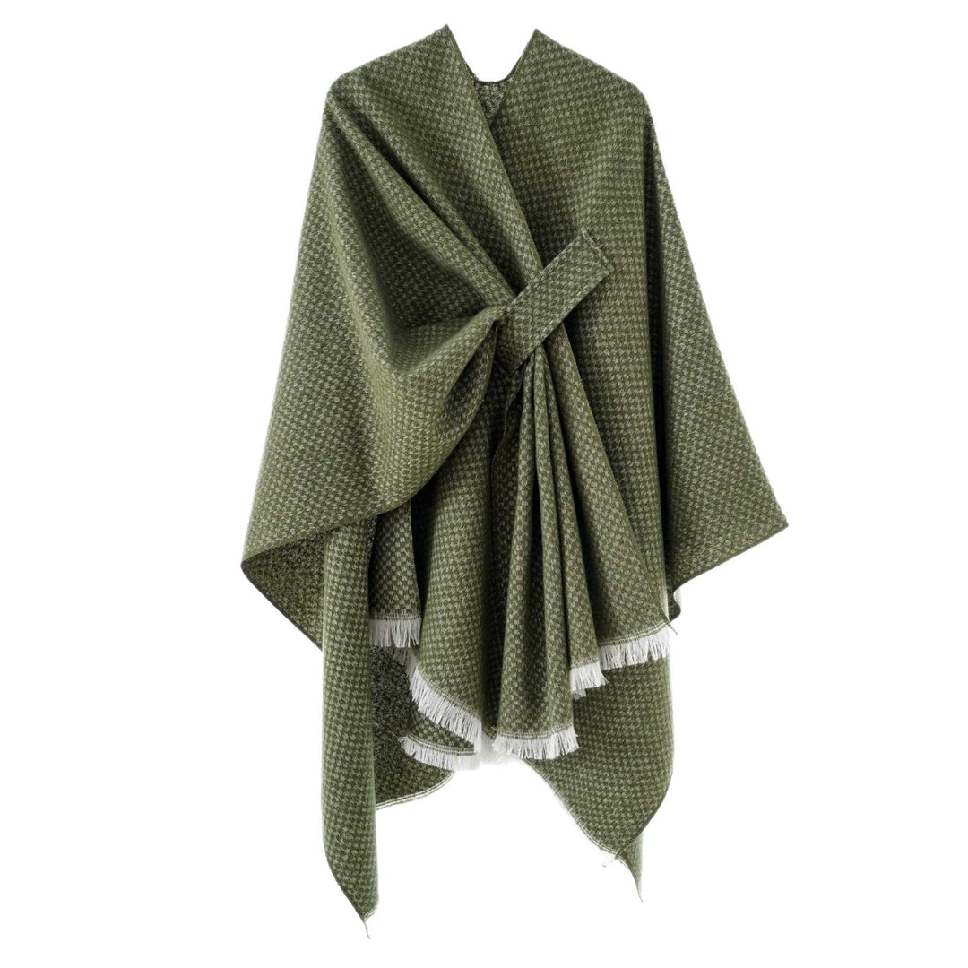 Damen Umlegbarer Wollmix-Poncho mit Hahnentritt-Jacquard und Bindegürtel Shop Nory