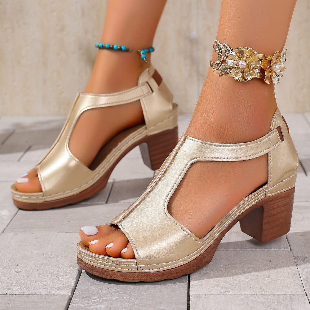 Damen Offene Blockabsatzsandalen mit seitlicher Schnalle