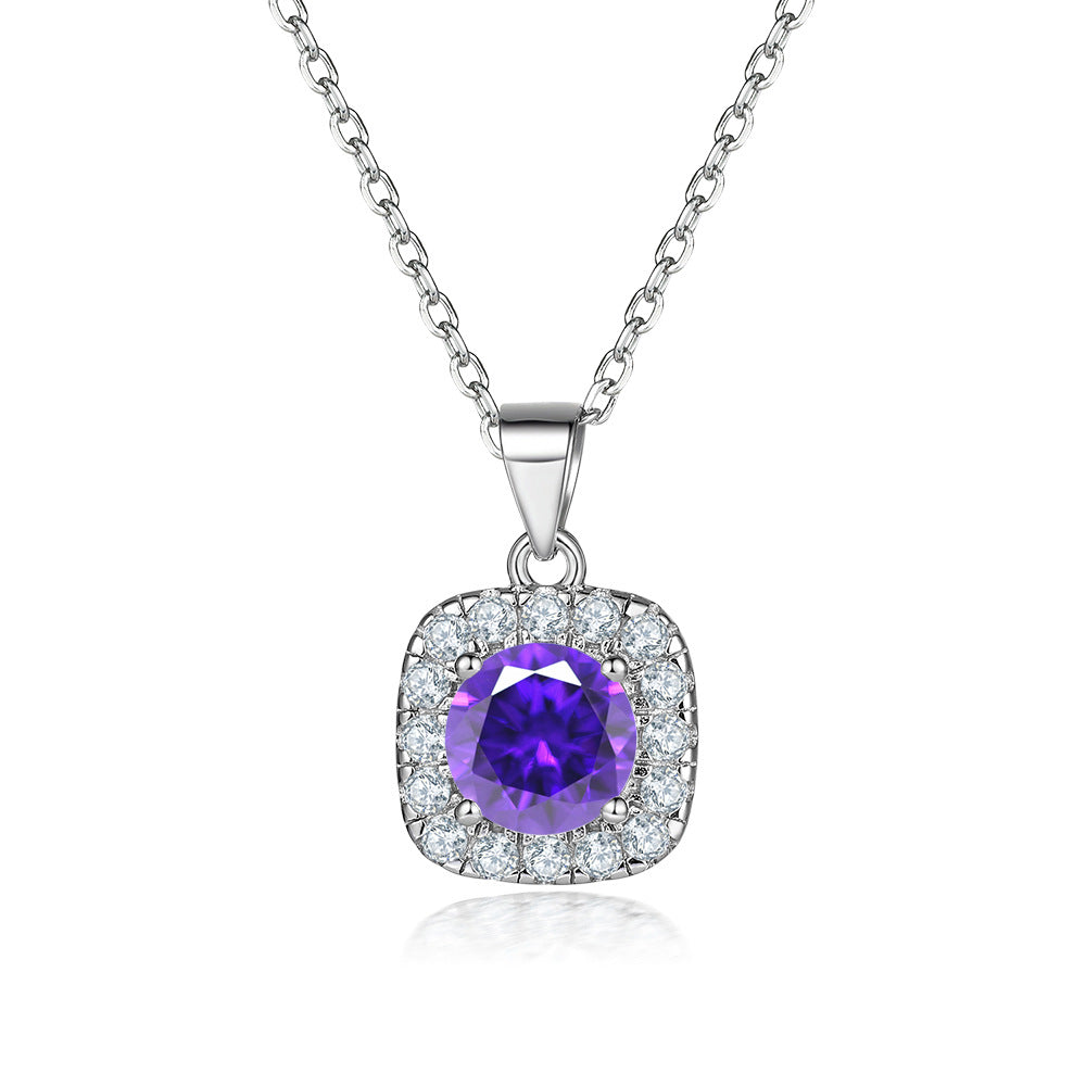 Damen Halskette mit luxuriösem, blauen Kristall und funkelndem Zirkonia-Rahmen Shop Nory