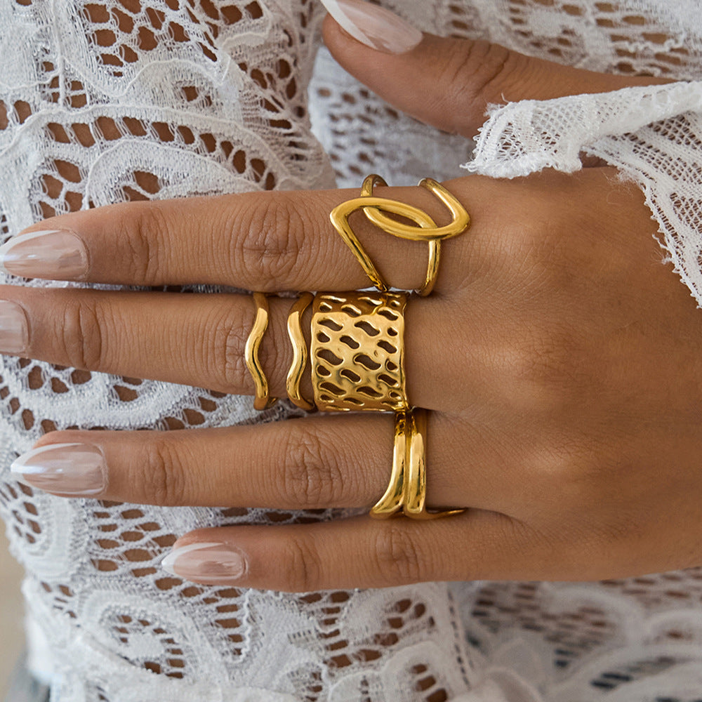 Damen Offener Ring mit kunstvollem Wickeldesign aus hypoallergenem Edelstahl Shop Nory