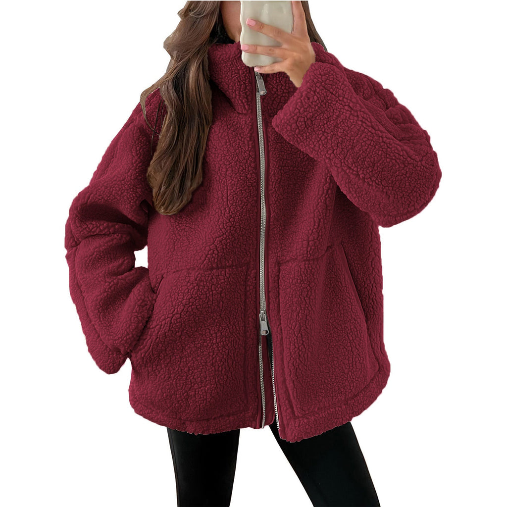 Damen Kuschelige Teddy-Jacke mit Reißverschluss