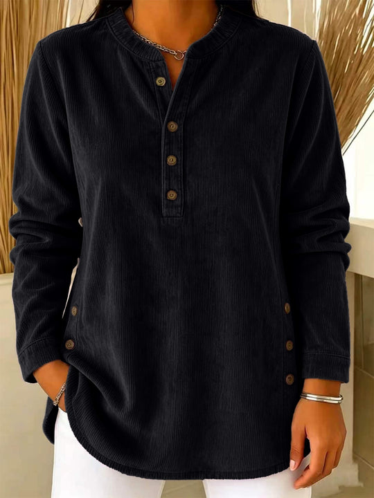 Damen Lässige Cordoptik‑Tunika mit Henley‑Kragen und Seitenknöpfen Shop Nory