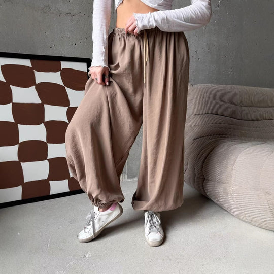Damen weite Harem-Ballonhose mit hohem Elastikbund, Tunnelzug und lässiger Weite Shop Nory