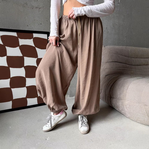 Damen weite Harem-Ballonhose mit hohem Elastikbund, Tunnelzug und lässiger Weite Shop Nory